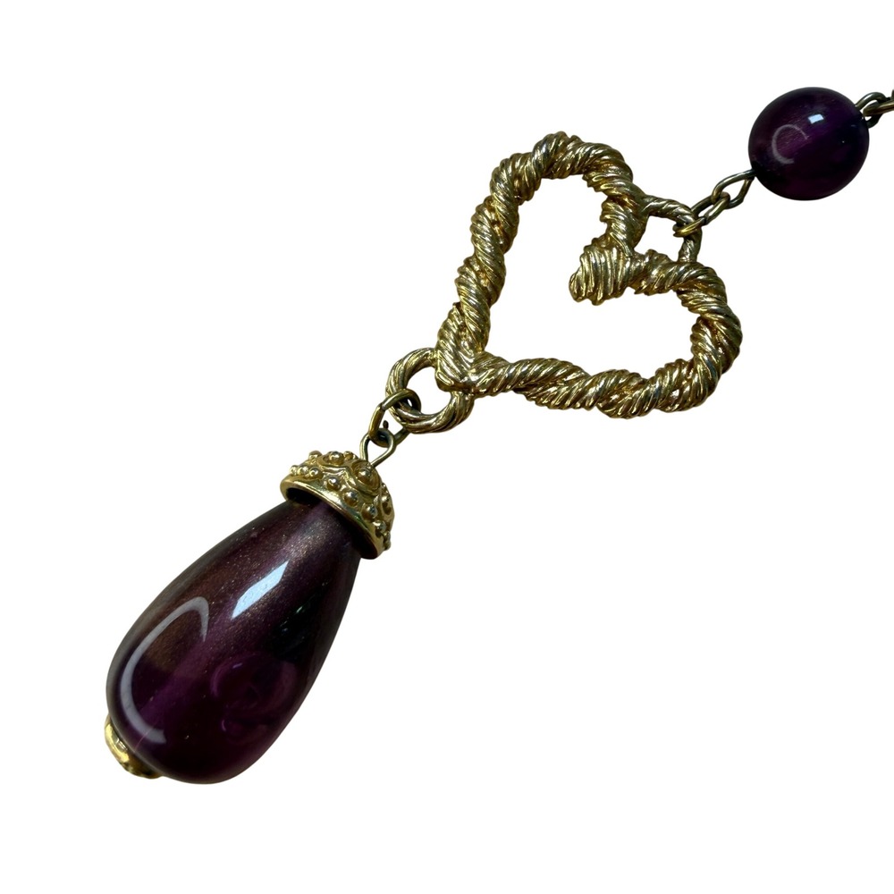 Avon Heart Necklace Purple Gold Tone Statement Romantic Classic Elegant - Picture 7 of 15